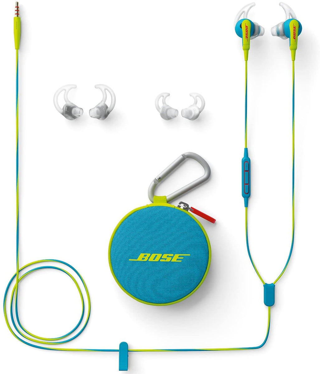 Bose SoundSport in ear headphones Apple devices Neon Blue